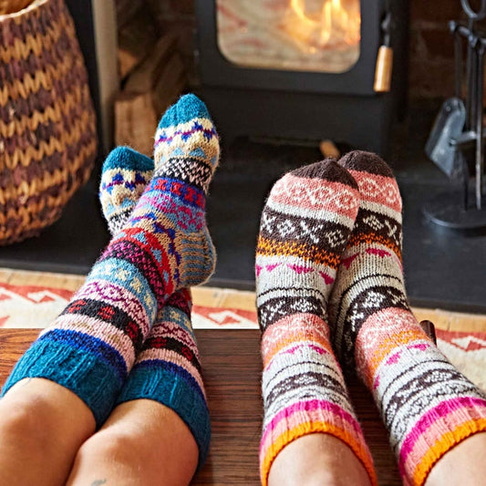 Hand Knitted Fair Isle Wool Socks: Colourful Nordic Fairtrade Socks